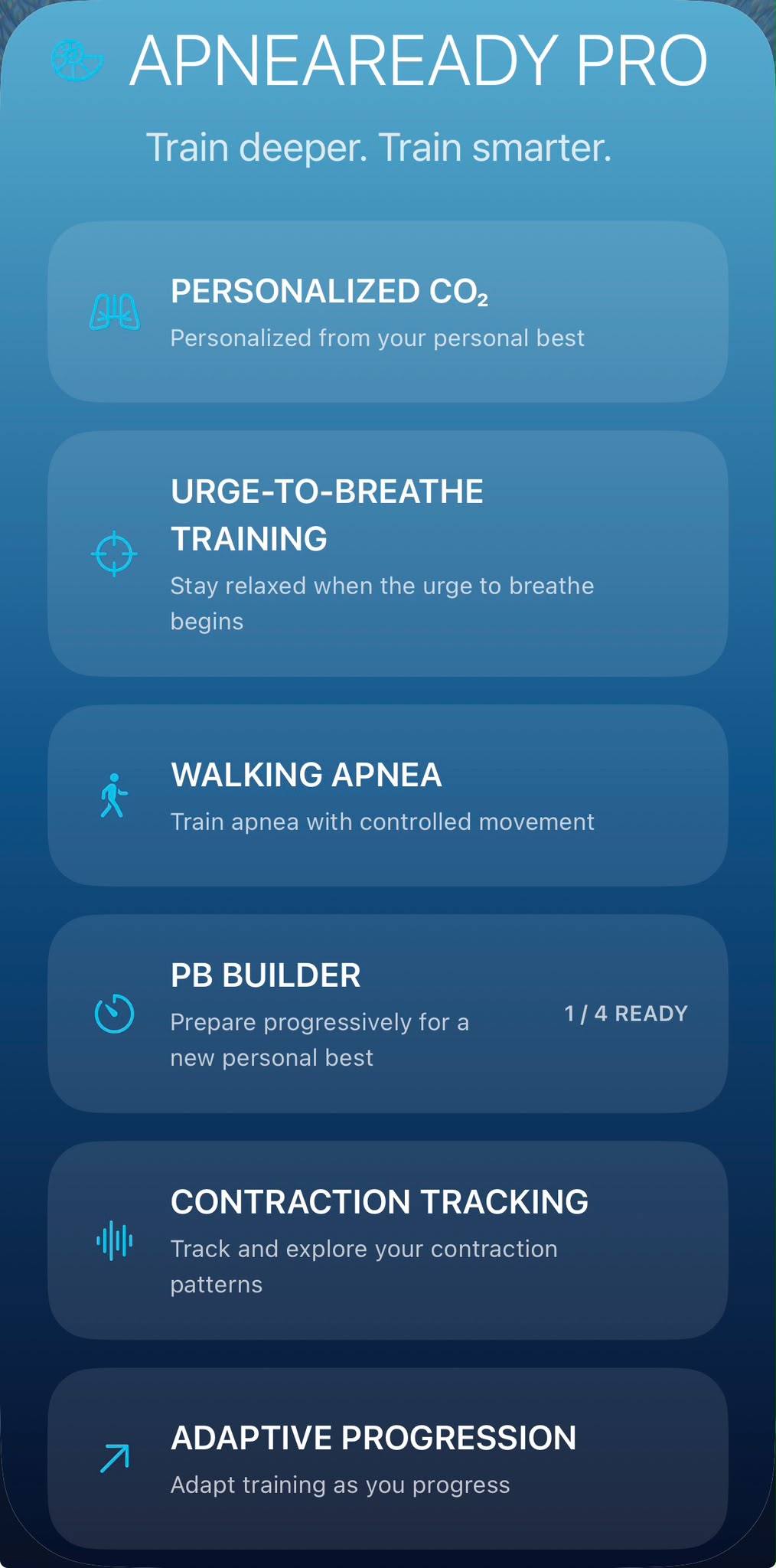 ApneaReady Pro screen showing its training features