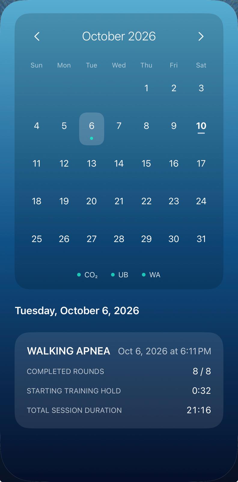 ApneaReady Advanced Statistics with a Walking Apnea session summary